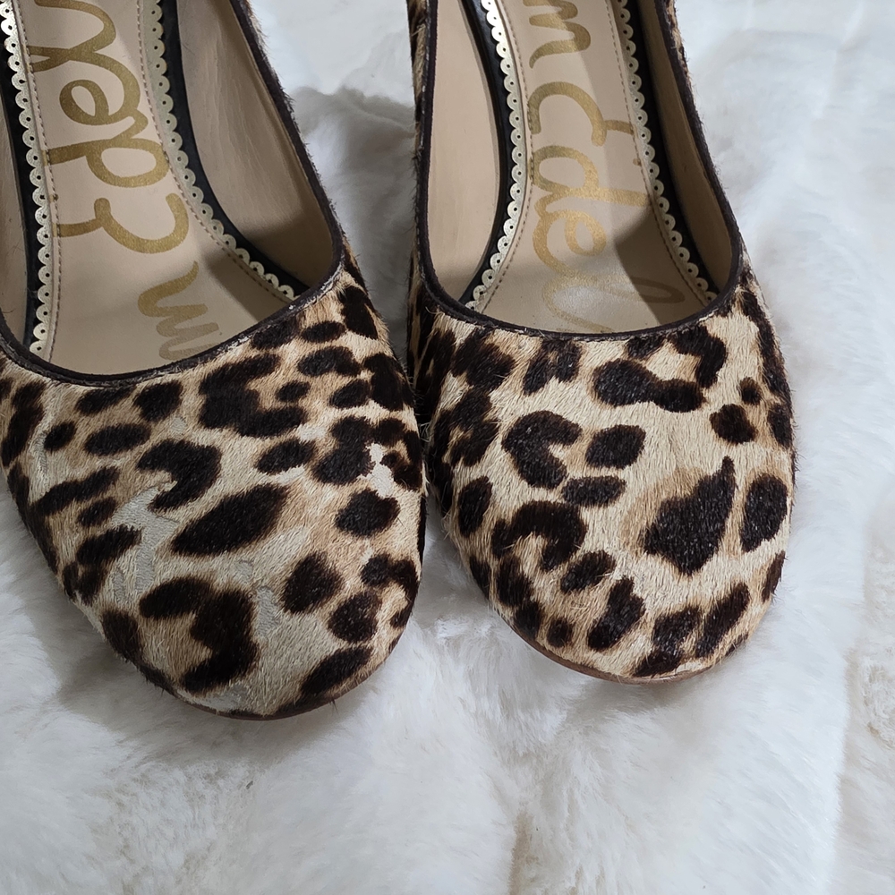 Sam Edelman's Calf Hair Leopard Print Block Heel Pumps Size 8 1/2 - Picture 2 of 13